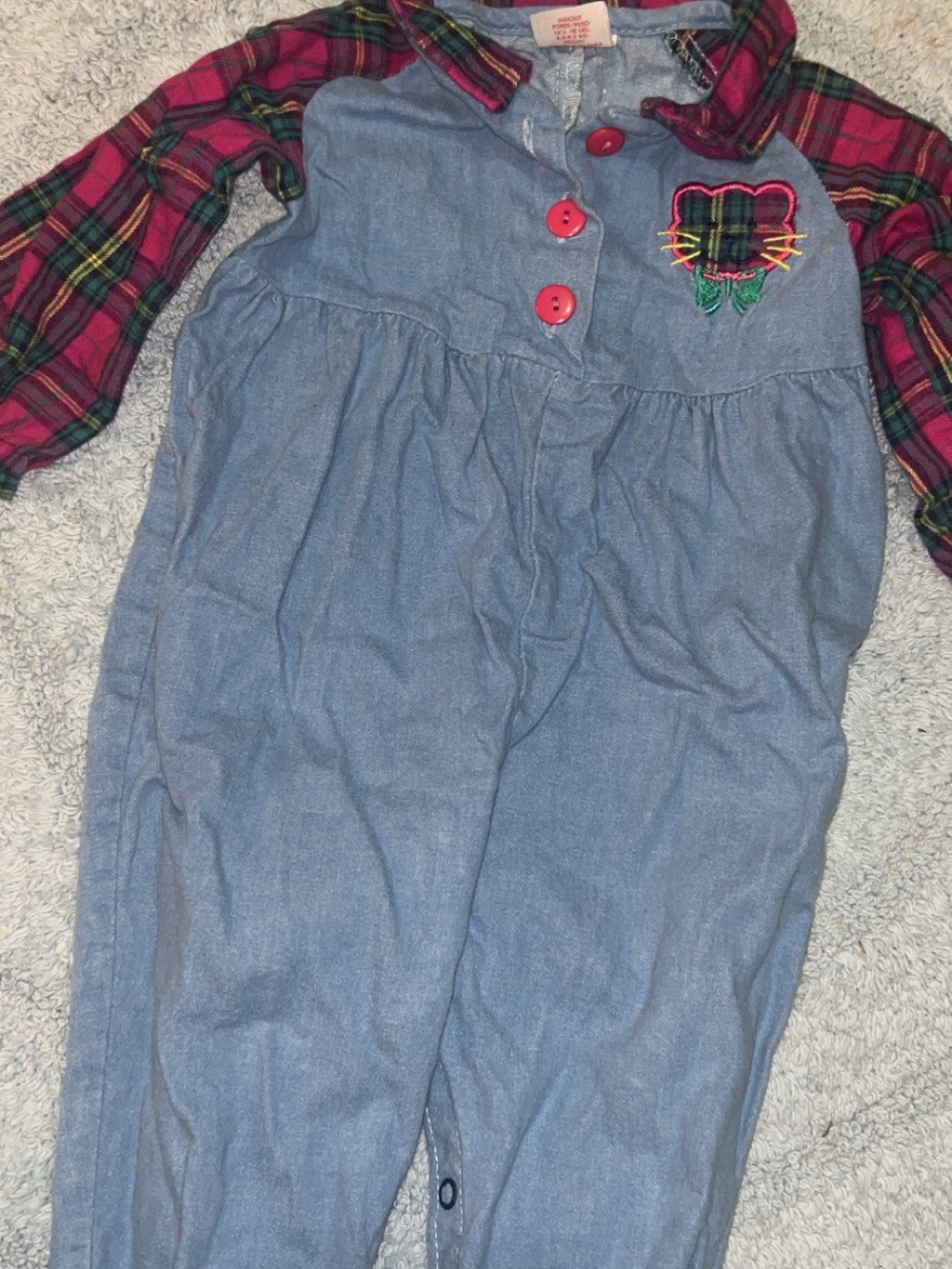 Buster brown Romper with Pink Plaid Sleeves